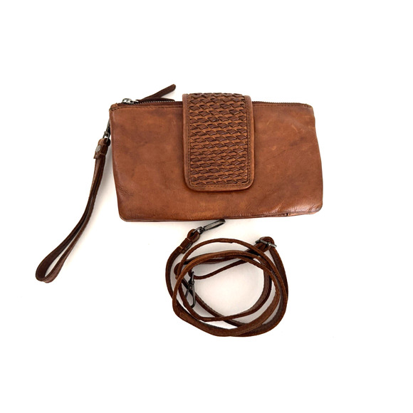 Vilenca Holland Crossbody Clutch Bag Wristlet Brown Leather Zip Pockets Compact - Picture 2 of 15